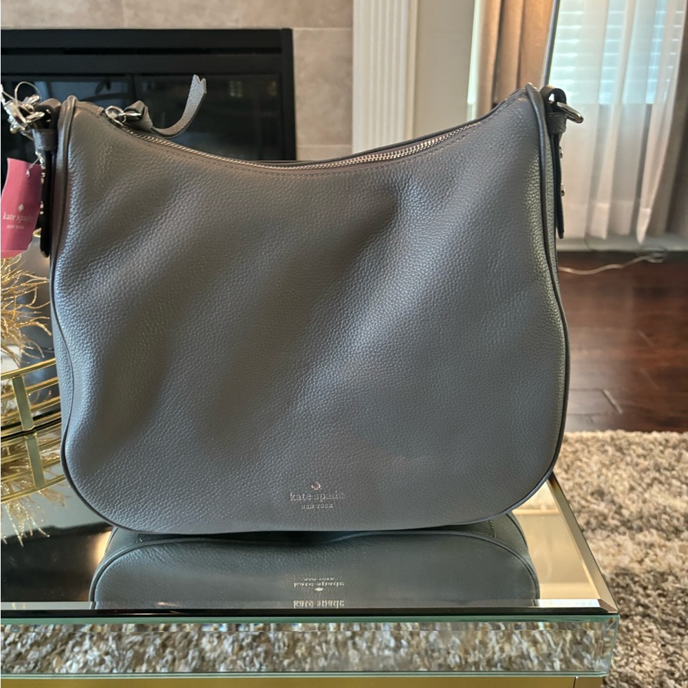 kate spade Pebbled Leather Shoulder Bag in Charcoal Gray